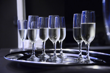 Close up of glasses with prosecco. Catering theme.