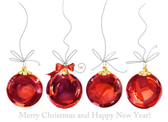 christmas greeting card. christmas ball. New Year watercolor background. Christmas banner. - 180780822