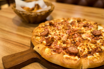 Pizza has fat and risk is obesity, concept junk food and diet.