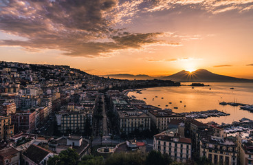 Beautiful Sunrise in Naples, Italy - obrazy, fototapety, plakaty