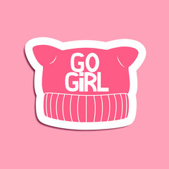 Feminist pink pussy hat. Vector illustration. Good for sticker, patch, pin or t-shirt print.