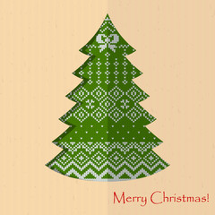 christmas knitted tree card craft green