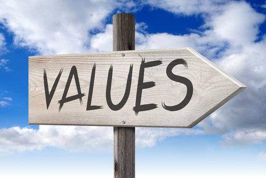 Values - wooden signpost with one arrow