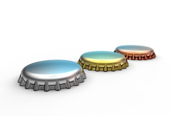 3d illustration of bottle caps isolated on white
