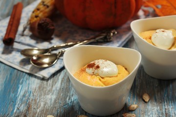 Homemade Pumpkin Mousse / Thanksgiving Dessert, selective focus