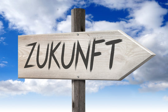 Zukunft (German)/ Future (English) - wooden signpost with one arrow