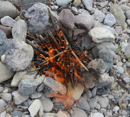bonfire made with stones  arranged to circle