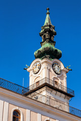 Fototapeta na wymiar Tower of historical townhall in Kezmarok, Slovakia