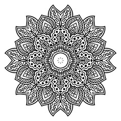 Creative mandala design.  Black and white mandala. Hand drawn element. Anti-stress coloring page for adults