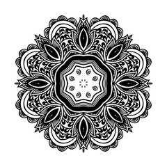 Creative mandala design.  Black and white mandala. Hand drawn element. Anti-stress coloring page for adults