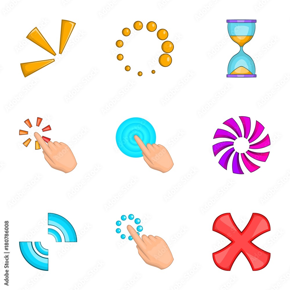 Poster computer mouse click icons set, cartoon style