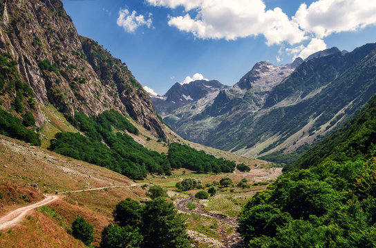 Pra del Rasur, mountain valley and pastures on the path to the lake of Vej del Bouc, in the Maritime Alps Park (Piedmont, Italy)
