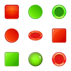 Round and square button icons set, cartoon style