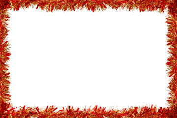 Red and golden tinsel frame isolated on white