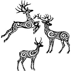 Silhouette of stylized deers