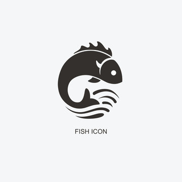 Fish logo template for design. Icon of seafood restaurant. Illustration of graphic flat style