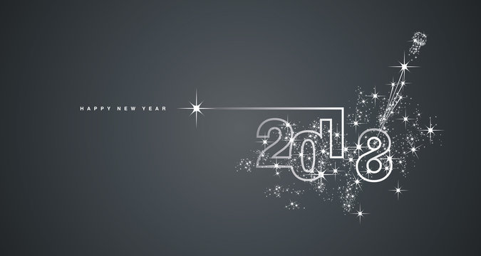 New Year 2018 line design firework white black vector