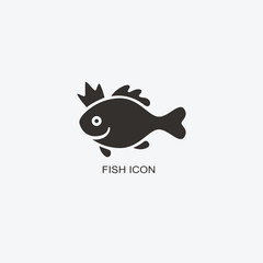 Fish in the crown logo template for design. Icon of seafood restaurant..Animals in a natural environment. Illustration of graphic flat style