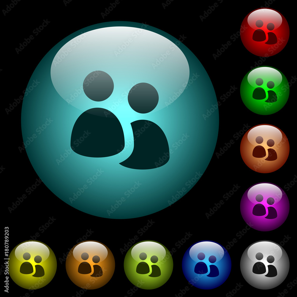 Poster user group icons in color illuminated glass buttons