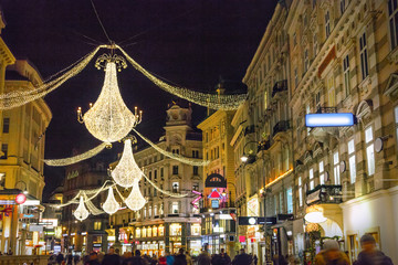 Graben street by night in Vienna, Austria