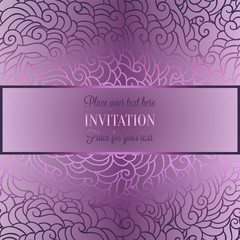 Abstract background with luxury lilac place for text, pink vintage tracery made of feathers, damask floral wallpaper ornaments, invitation card template, fashion pattern on light violet background