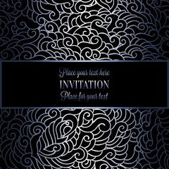 Abstract background with luxury metal silver blue place for text vintage tracery made of feathers, damask floral wallpaper ornaments, invitation card, fashion pattern
