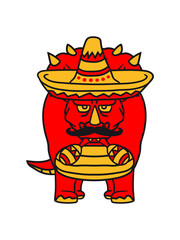 mustache schnurrbart mexikaner südamerika party musik feiern rasseln sombrero hut hörner triceratops groß comic cartoon dinosaurier saurier dino