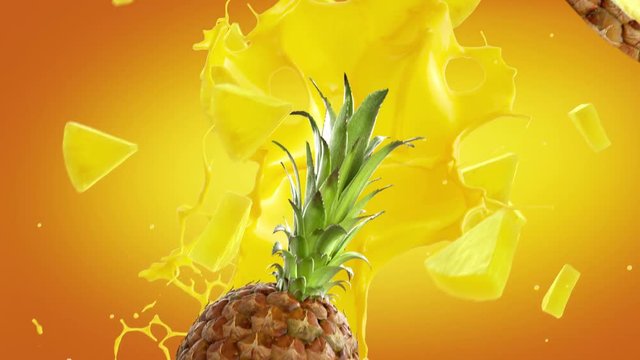 Pineapple Fresh on orange Background