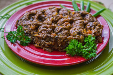 Forest mushrooms cooked with onions and carrots
