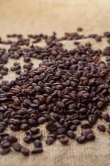 Coffee beans on sackcloth