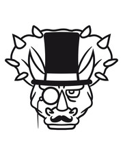 kopf gesicht sir herr gentlemen mustache schnurrbart zylinder hut monokel brille reich hörner triceratops groß comic cartoon dinosaurier saurier dino