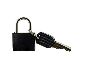 Old master key rusty and key lock on white background