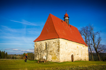 Old church in the field. Dobronice u Bechyne, Czech republic.