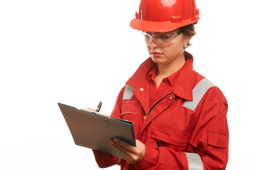 Woman engineer and construction worker 