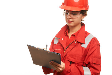 Woman engineer and construction worker 