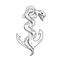 Obraz premium Rattlesnake Coiling on Anchor Drawing