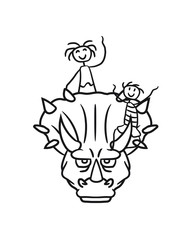 kopf gesicht 2 freunde kinder spielen spaß junge mädchen menschen hörner triceratops groß comic cartoon dinosaurier saurier dino © Style-o-Mat-Design