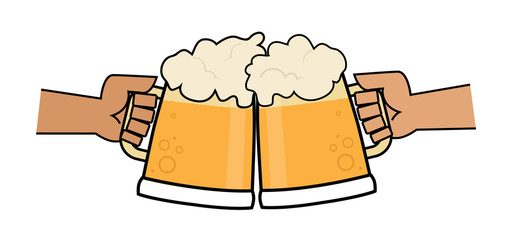 Cheers Beer - Clip-art of two hands holding beer mugs making a toast. Eps10