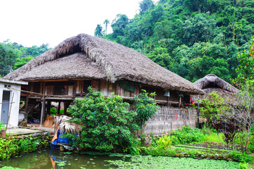Fototapeta na wymiar Traditional stilted house this charming home stay belongs to a local Tay family