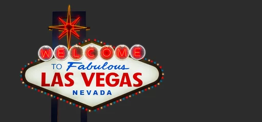 Tuinposter Welkom bij het fantastische teken van Las Vegas Nevada op grijze achtergrond © littlestocker