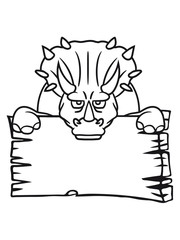 holz brett text schild fläche schreiben rand mauer hörner triceratops groß comic cartoon dinosaurier saurier dino