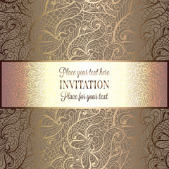 Abstract background , luxury beige and gold vintage frame, victorian banner, damask floral wallpaper ornaments, invitation card, baroque style booklet, fashion pattern, template for design