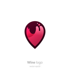 Logo round with a glass of wine. Capsule with liquid in motion. 