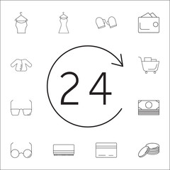 24 hour icon. Set of Shopping element. Premium quality graphic design. Signs, outline symbols collection, simple thin line icon for websites, web design, mobile app, info graphics