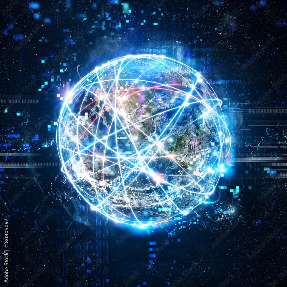 Aufkleber concept of global internet connection network . world provided by nasa