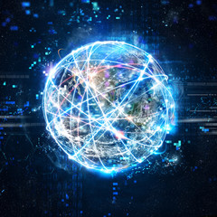 Concept of global internet connection network . World provided by Nasa