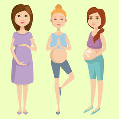 Fototapeta premium Pregnancy motherhood people expectation concept happy pregnant woman character life with big belly vector illustration