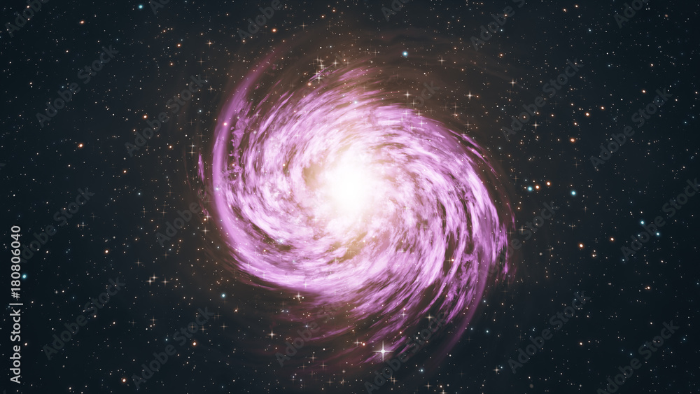 Wall mural rotating spiral galaxy with stars in outer space 3d illustration