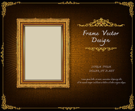 Thailand Royal gold frame on drake pattern background, Vintage photo frame on drake background, antique, vector design pattern