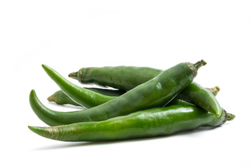 Fresh Green chili papper on white background.